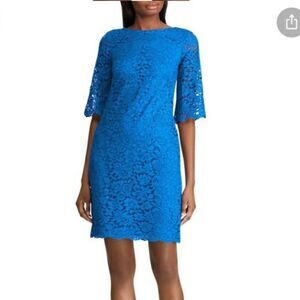 Ralph Lauren Blue Sheath Dress 3/4 Sleeve Crew Neck